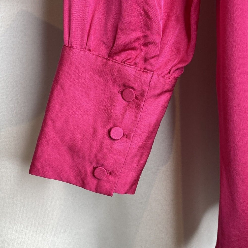 Decjuba Pink Fuchsia Demi Oversized Satin Shirt Blouse Top Size M Long Sleeve - Picture 9 of 15